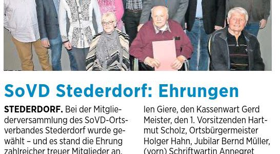 PAZ: SoVD Stederdorf ehrt seine treuen Mitglieder