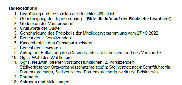Einladung Ortsverband Stederdorf zur Mitgliederversammlung des SoVD