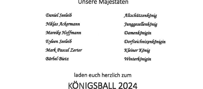 Einladung zum Jubiläums-Königsball am 26. Oktober 2024