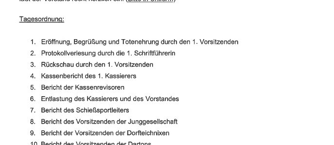 Einladung Mitgliederversammlung des Schützenverein Stederdorf am 22.11.2024
